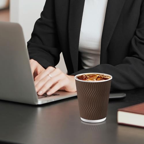 120 Pack 10 oz Insulated Disposable Paper Coffee Cups Brown (120 Count)