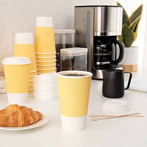 Ripple Wall Coffee Cups 25 Count 16 Ounce Insulated Light Yellow Paper Cups