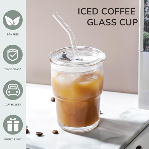 2PCS Glass Cups With Lids And Straws (2 Count)