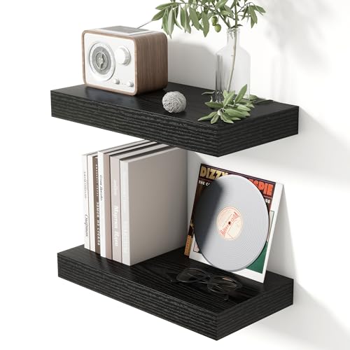16 Inch Floating Shelves for Wall Black Shelves Set of 2 (2 Count)