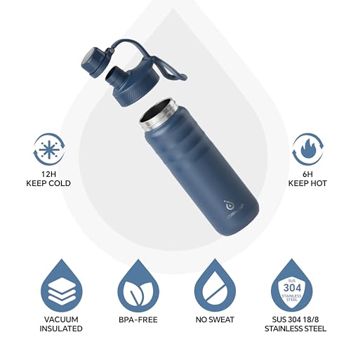 24oz Insulated Stainless Bottle with 2 Leakproof Lids