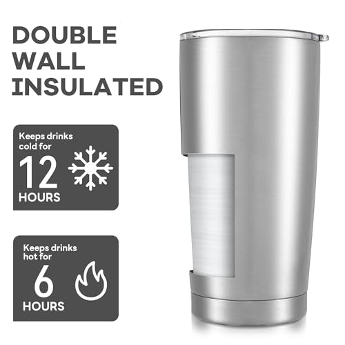 20 oz Tumbler with Lid Stainless Steel Insulated Tumblers Bulk Cups Mug (12 Count)