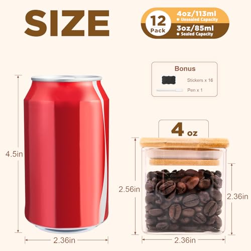 Glass Food Storage Jars Square 4oz (12 Count)