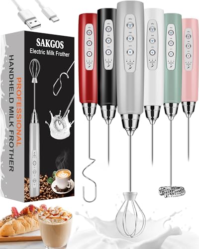Milk Frother Wand Rechargeable Handheld Electric Whisk 3 Speed Adjustable