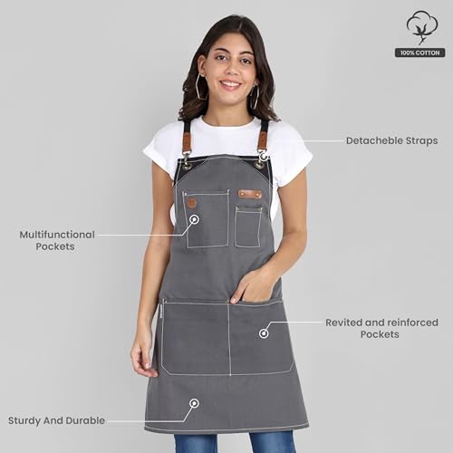Chef Apron Recycled Cotton Kitchen Apron with an Adjustable Neck with Long Ties (2 Count)