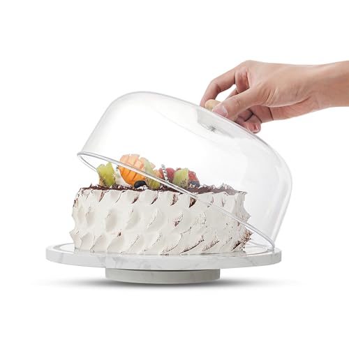 Marble Cake Stand with Acrylic Dome Lid