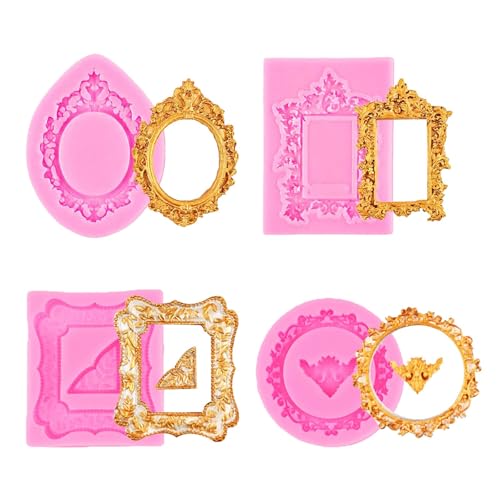 4 Pcs Baroque Style Photo Frame Silicone Molds (4 Count)