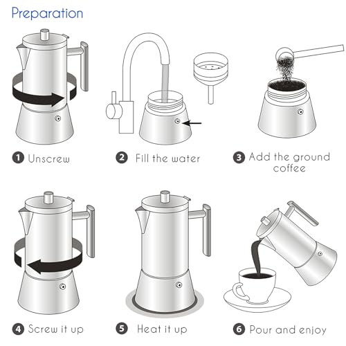 Diego Stovetop Espresso Maker Stainless Steel Italian Coffee Machine Maker 6Cup 10 oz Moka Pot Induction Espresso Pot
