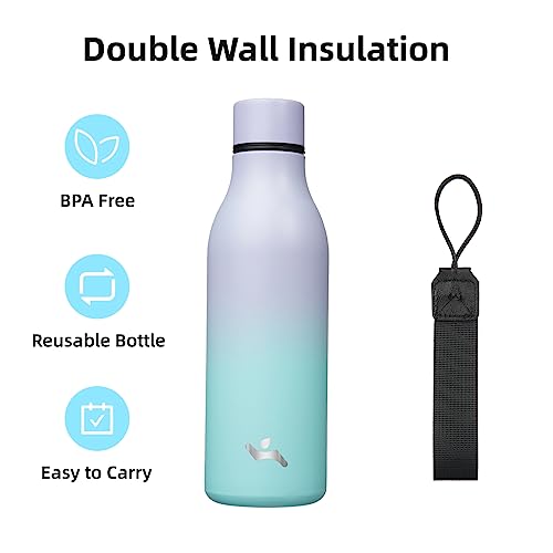 18 oz Insulated Stainless Steel Metal Water Bottle with Strap