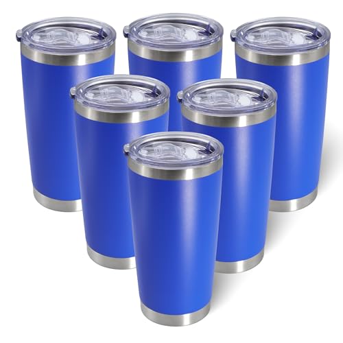 20oz Tumbler with Lid Stainless Steel Tumblers Insulated Mug Dark Blue 6P (6 Count)