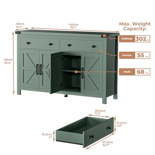 Buffet Cabinet with Storage Farmhouse with 4 Doors and 2 Drawers