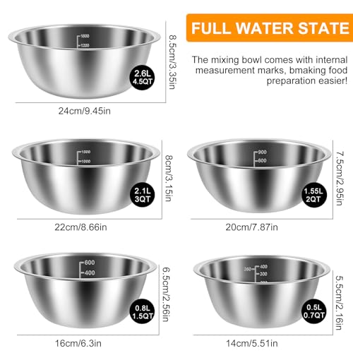 10 Pack Stainless Steel Nesting Mixing Bowl Set 5 Size (10 Count)
