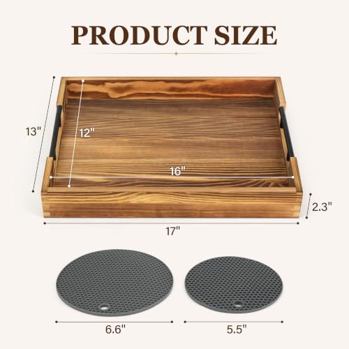 Wood Serving Tray with Metal Handles