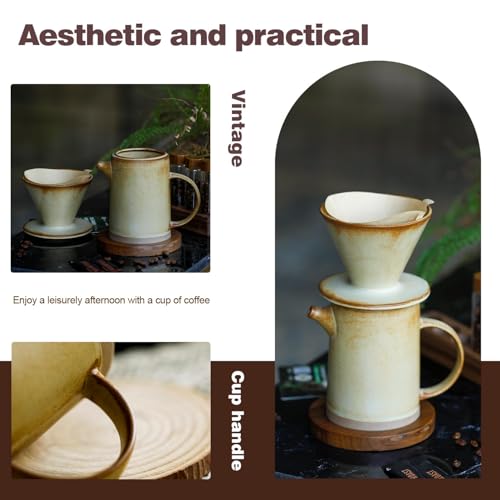 Pour Over Coffee Maker Set Vintage Ceramic Pour Over Coffee Dripper Set with 20 Count Paper Coffee Filters