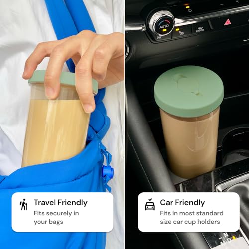 Sage Green 24 oz Reusable Boba Cup and Straw Bubble Tea Cup with Wide Lid and Straw