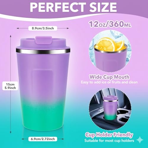 12 oz Double Wall Insulated Vacuum Travel Coffee Mug with Flip Lid Bulk 4 Pack (4 Count)