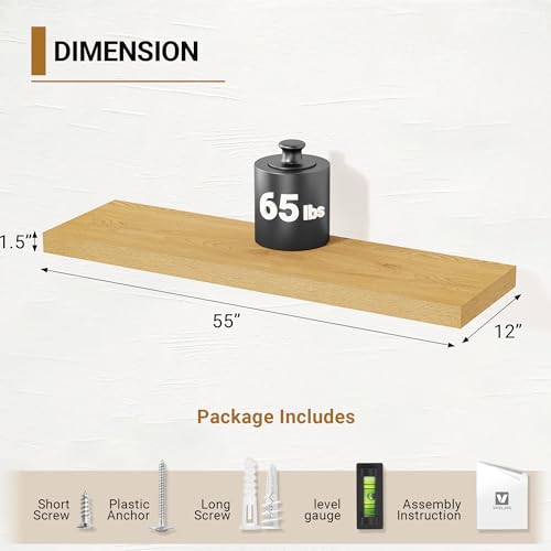 12 Inch Deep Floating Shelves 55 inch Long (2 Count)