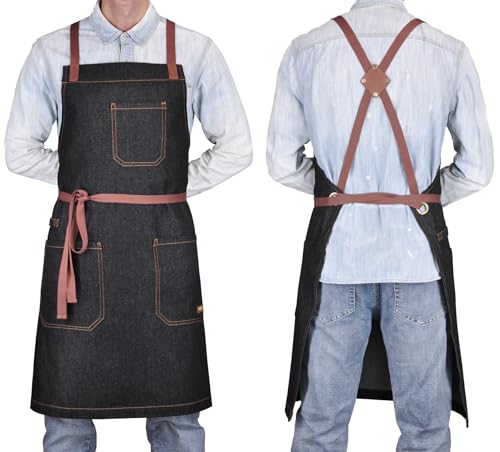 Mens Womens Cooking Apron with Cross Back Straps