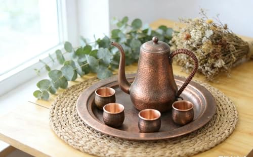 Hand Forged Copper Swan Neck Teapot Set 6pcs Hammered Art Decor 1000ml