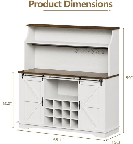 55" Farmhouse Coffee Bar Cabinet with 3 Tier Storage Hutch