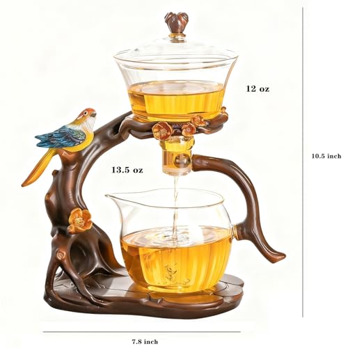 Lazy Kungfu Glass Tea Set Heat Resistant Semi Automatic Drip Rotating with Infuser Magnetic Teapot Set for Gongfu Tea Making Ideal