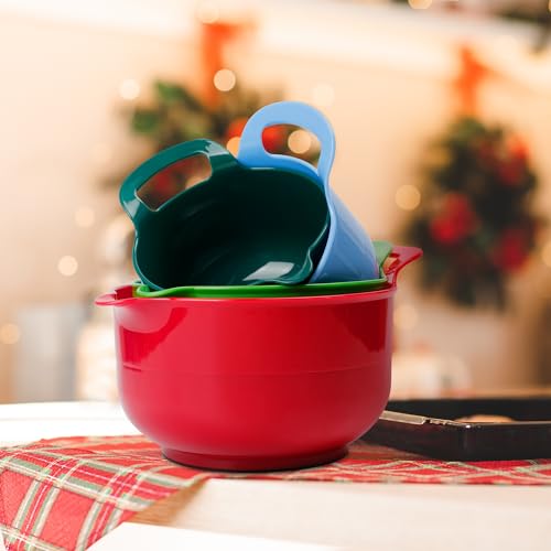 4 Pack Nesting Mixing Bowl Christmas Set with Pour Spout and Handle (4 Count)