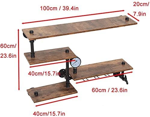 Industrial Pipe Shelves Wine Rack Wall Mounted with 4 Stem Glass Holder