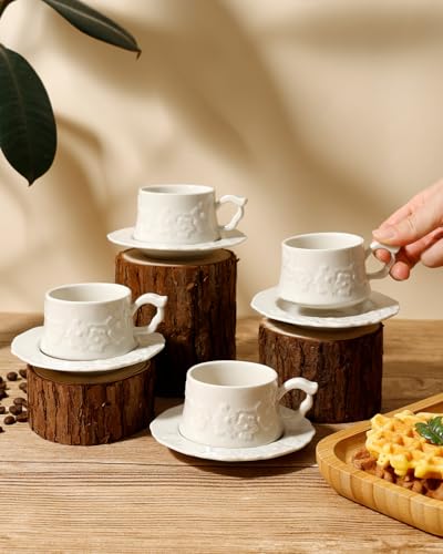 Ceramic Espresso Cups and Saucers Set of 4 (4 Count)