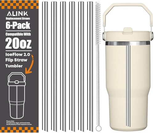 Stainless Steel Straws Compatible with Stanley IceFlow 2.0 Flip Straw Tumbler 20oz (6 Count)