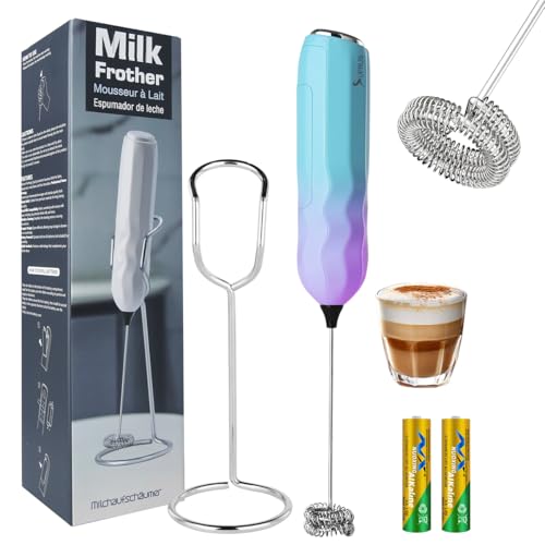 Ultra Fast Handheld Milk Frother Double Whisk with Stand 2 Batteries Stainless Steel for Lattes Cappuccino Matcha Hot Chocolate Coffee Bar Accessories Kitchen Gadgets Gift