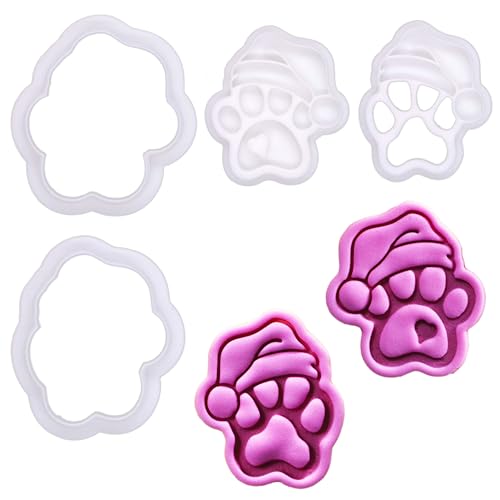 Paw-lalalala – Mini Santa Paw Cookie Cutter & Stamp Set (2") – Set of 2 Paw Prints with Santa Hat for Christmas Pet-Themed Fondant Embossers for Festive Cookies, Cupcakes and Edible Crafts