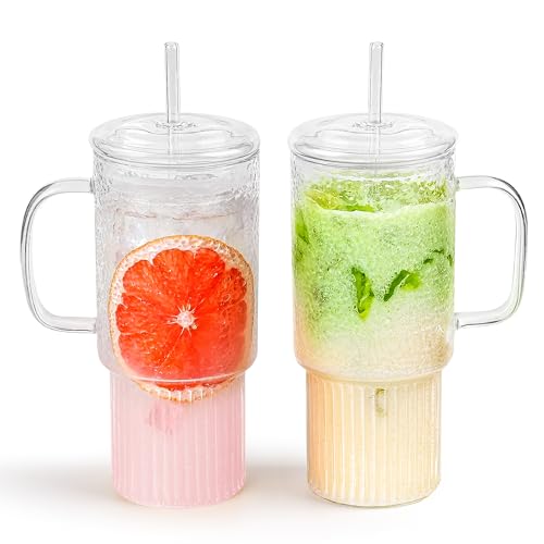 32 oz Glass Tumblers with Lid and Straw