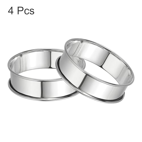 4pcs Crumpet Rings 3.15" Nonstick Round Cake Ring Stainless Steel Double Rolled English Pastry Rings for Kitchen Baking Crumpet Dessert (4 Count)