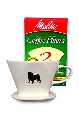 Pug Coffee Pour Over Single Cup Ceramic Brewer Coffee Maker with Melitta Filters