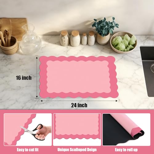 Rose Pink Scalloped Coffee Mat for Countertop Coffee Bar Mat Matt
