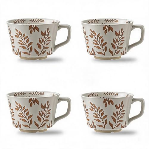4 Pack 12oz Embossed Leaf Ceramic Coffee Mugs