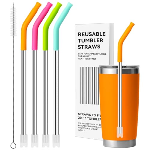 Metal Straws with Silicone Tip for 20 oz YETI Tumbler (4 Count)