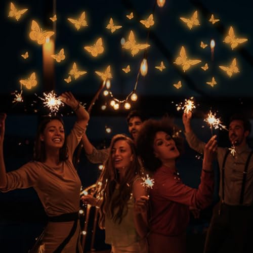 Glow in The Dark 3D Butterfly 24 Pcs Orange Butterfly Stickers (24 Count)