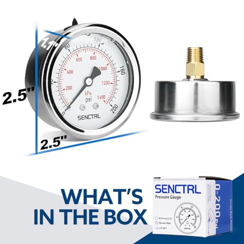 0 200 Psi Liquid Filled Pressure Gauge