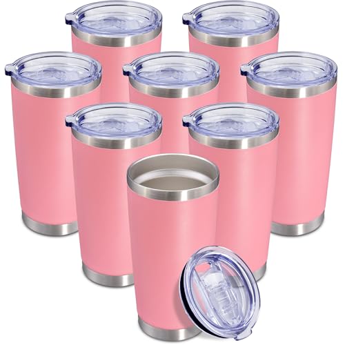 20oz Tumbler Insulated Coffee Tumblers with Lid Stainless Steel Pink 8P (8 Count)