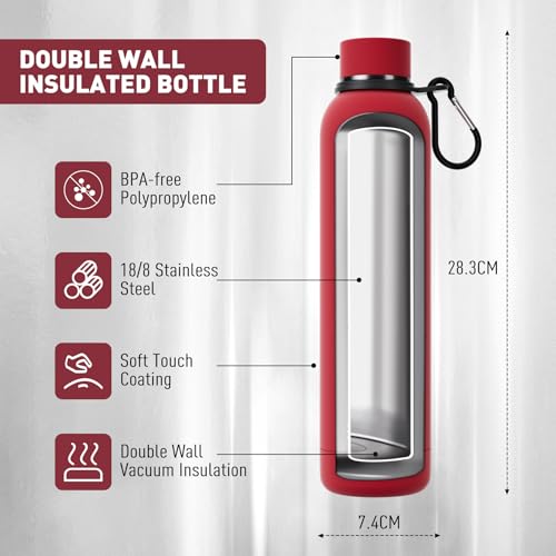 Slim Insulated Water Bottles for Travel 25oz with Clip