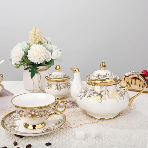 21 Pieces Royal Floral Porcelain Tea Set with Sugar Bowl Creamer