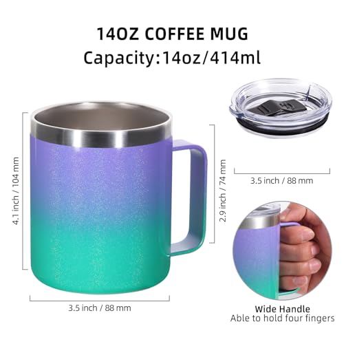 14oz Insulated Stainless Steel Coffee Mug with Lid Bulk 4 Pack (4 Count)
