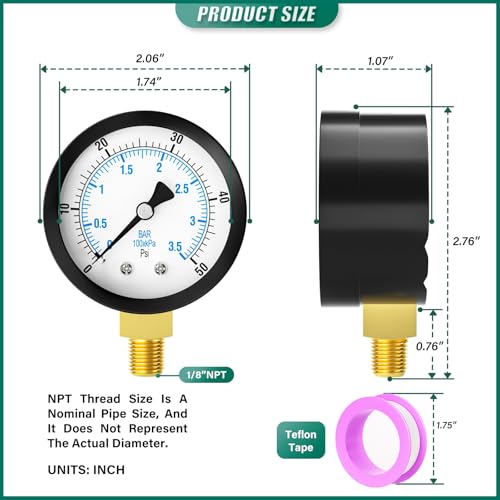 0 50PSI Well Pump Pressure Gauge 2" Dial Size