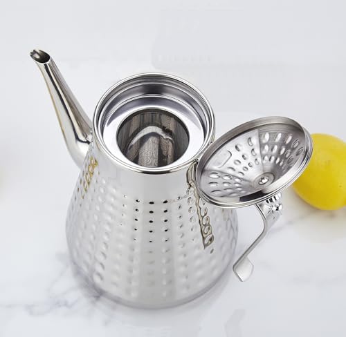 1.8L(60oz) Stainless Steel Hammer Patterned Teapot With Removeable Infuser,Loose leaf cover,Silver