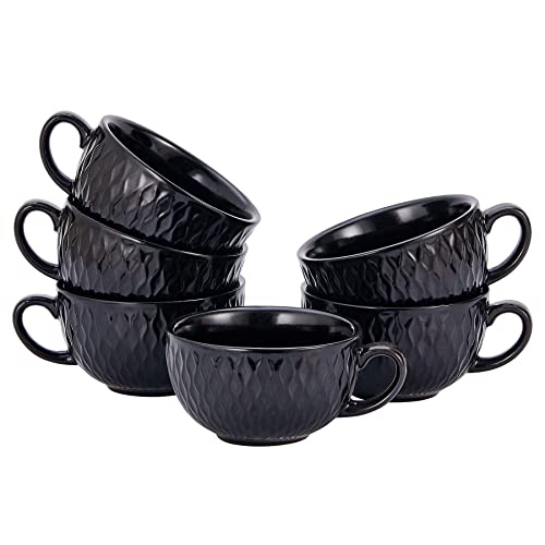 Set of 6 Cups Vintage Design 12 oz Professional Barista Ceramic Latte Art Cappuccino Cups Set (6 Count)