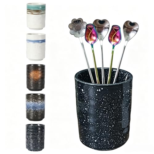Stoneware Coffee Bar Utensil Holder Tea & Coffee Spoon & Stirrer Holder for Stir Stick Straw Teaspoon Holder Espresso Spoon Cup Small Utensil Jar