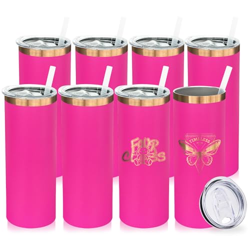20 oz Skinny Tumblers Bulk with Lids and Straws Rosy (8 Count)