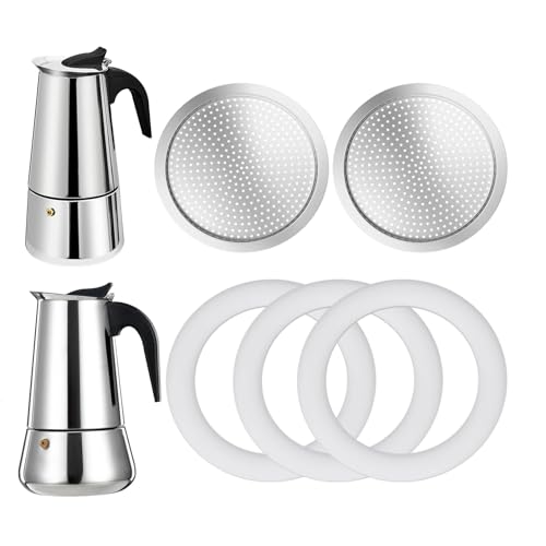 2 Pcs Filter with 3 Pcs Silicone Gasket Seals for 4 Cup Stovetop Espresso Coffee Maker Replacement Parts for Big Tummy and Straight Stainless Steel Moka Pot (6 Count)