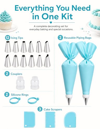 Reusable Piping Bags and Tips Set (20 Count)